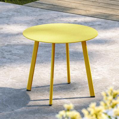 China Durable Material Outdoor Beach Furniture Mini Portable Yellow Side Iron Small Round Table for sale