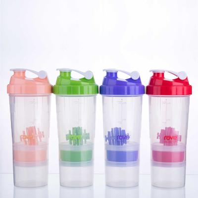 China Viable Function Protein Powder Shakers Water Bottle 500ml Plastic Shaker Cups With Storage Plastic Cups for sale