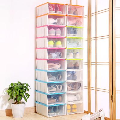 China lianqi transparent colorful plastic shoe storage box viable cabinet for sale