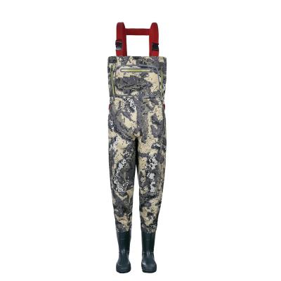 China BBCW031 unisex durable bootfooted fashionable hunting waders with Desolve camouflage design for hunting fishing for sale