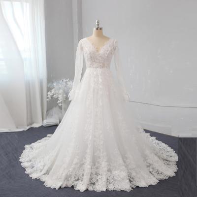 China A line ivory tulle lace long train classic wedding dresses for women 2021 for sale