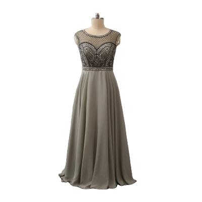 China Grey A line chiffon party dress with heavy hand sewing dismond top for sale