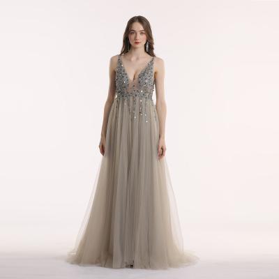 China Wholesale plus size 2021 elegant crystals sexy party birthday long gowns for women evening dresses for sale