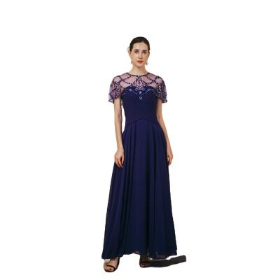 China New Design Yoyal Blue Bling Long Bridesmaid Dresses Chiffon Wrap Bead Formal Wedding Guest Dress for sale