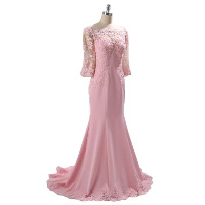 China Pink crepe fit and flare bridesmaid dress crepe evening dress m of the bride clothing for sale