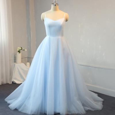 China Sky blue A line shiny tulle bridesmaid dress for wholesale for sale