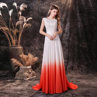 China Customized Embroidered Ombre Long Bridesmaid Dresses Ladies Lace Chiffon Wedding Party Gowns for sale