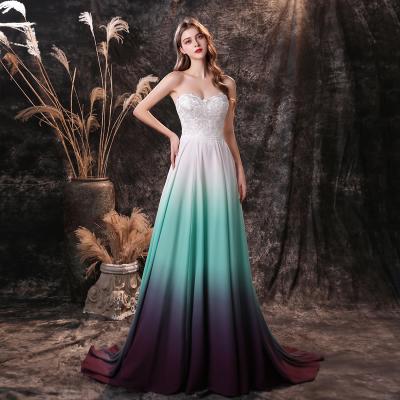 China Brides Maid Dresses Gradient Ombre Colorful Maxi Chiffon Bridesmaid Dresses Maid Of Honor Luxury Wedding Dresses 2021 for sale