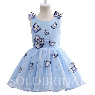 China Sky blue little baby frock design wholesale ball gown kids butterfly flower girl dresses wedding kids for sale