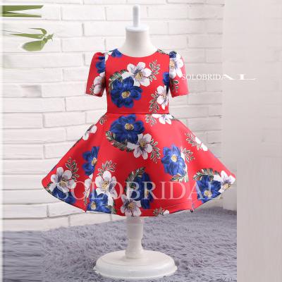 China Pretty red rose floral spring wedding girl birthday spanish boho big multiple girls party flower dresses for 2-9 years for sale