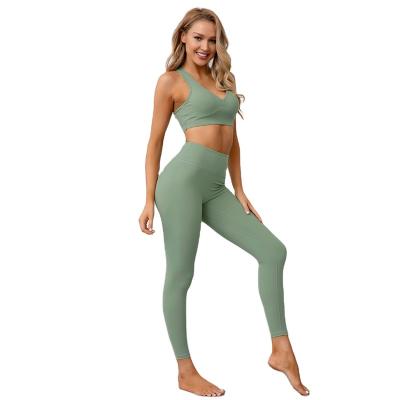 China Good Quality Breathable Fitness Wear Custom Gym Two Pieces Sports Pants Yoga Sportswear Legging And Bra Set for sale