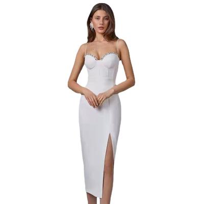 China 2022 Summer Temperament Commuter Solid Color Breathable Bandage Dress Long Slim Sexy Evening Women Dress for sale