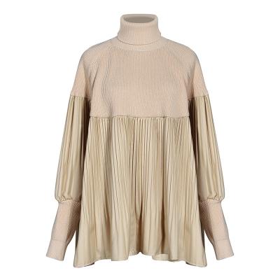 China 2022 new fashion women's sweater women's loose outer mid-length bottomi splicing loose high-neck women's clothing autumn and winter wear for sale