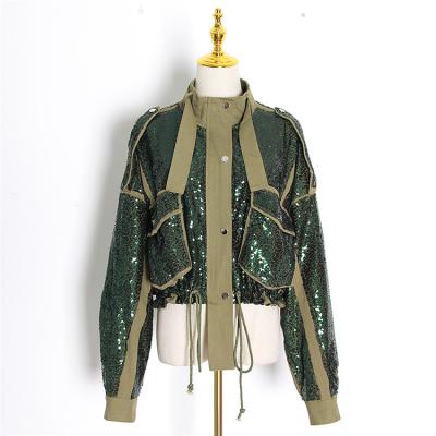 China New Breathable Ladies Clothing Patchwork Sequin Stitched Collar Comic Jackets For Women Streetwear for sale