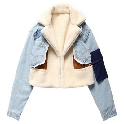 China 2021 Women Fashion Custom Made Jackets Fur Coats Anti-wrinkle Warm Winter Coats Women Shorts Blue Denim Gear Cotton Coat Jacket for sale