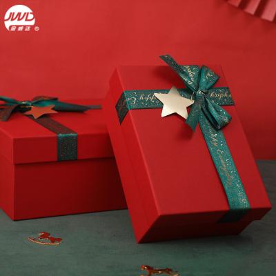 China New Year Christmas Recyclable Custom Small Chinese Red Paper Gift Box Packaging With Ribbon for sale