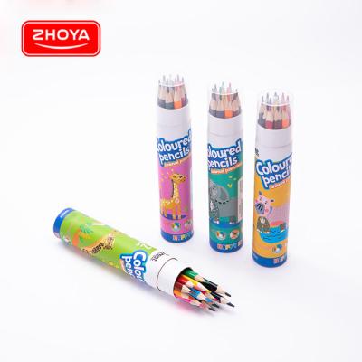 China New Promotional Unique Colors Eco-friendly Design Custom Pencil Kids Coloring Colored Pencil, Rainbow Colored Pencil Set With Paper Tube Packaging for sale