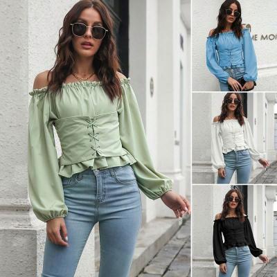 China Anti-Shrink 2022 hot sale ladies spring summer off-shoulder puff sleeve top blouses & shirts for women for sale