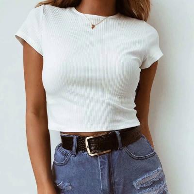 China QUICK DRY Custom Logo Summer Women's Skinny T Shirts 100% Cotton Short Sleeves Crew Neck Women's White Casual Knit Comfortable Women's Top for sale