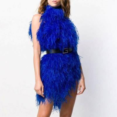 China Fashion Anti-Static Sleeveless Women's Style Designer Sexy Ostrich Feather Mini Dress for sale