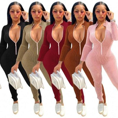 China Custom Logo Wholesale Breathable 2021 New Bodycon Overalls Sexy Zipper Elasticity Women One Piece Overalls for sale