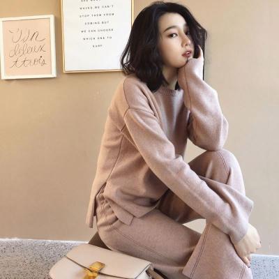 China Autumn Women Leisure Breathable Knit Sweater Pants Women Clothing Set for sale