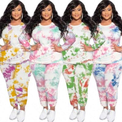 China 2021 Women Breathable 5colors Size 3xl 4xl 5xl Plus European 2 Piece Tie Die Clothing Jogger Two Piece Set for sale