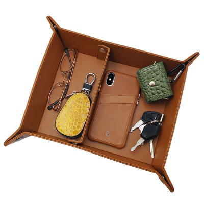 China Viable Key Tray Luxury Practical Storage Box Valet Tray Jewelry Organizer Vagan Leather Watch Box Coin Change Key For Mobile Phone for sale