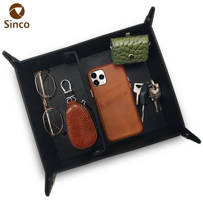 China High Quality Leather Top Layer Valet Tray Tote Organizer Real Leather Christmas Gift For Men for sale