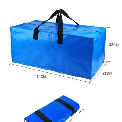 China Large Sustainable PP PE Woven Storage Bags For Heavy Duty Clothes Reusable Moving Bags With Handle Tote for sale