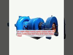 20-200m Head Francis Hydro Turbine with 1.8 M3/s Outlet Flow Rate and 50 M-120m Rated Head