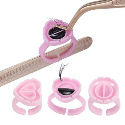 China Popular Glue Holder Heart Shape Eyelash Extension Tools Ring Blooming Cup Easier Glue Fans for sale