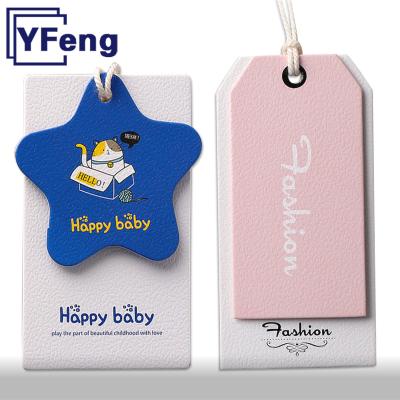 China Fashion Brand LOGO Emboss Printing Clothing Garment Gift Voucher Kraft Paper Craft Cardboard Swing Viable Tag With String for sale