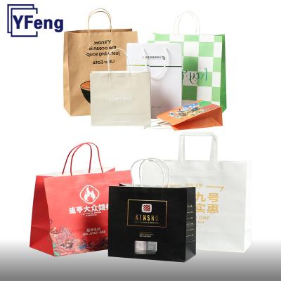 China High quality disposable emboss deboss print LOGO food packaging cardboard reusable white embossing paper bag with handle for sale