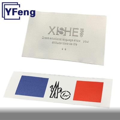 China Viable Distinctive Customized Brand LOGO Iron On Cloth Print Neck Wash Main Care Woven Damask Sateen Cotton Label Tag for sale