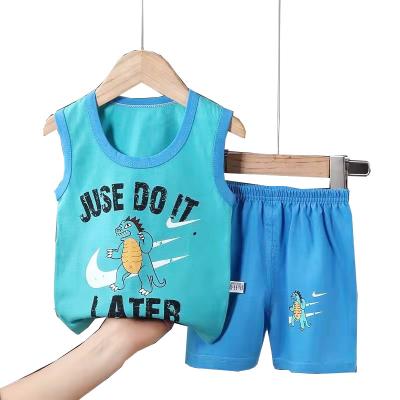 China Wholesale 100% Cotton Blended Summer Boys Girls Kids Top Tank Shorts Where Garment Stock Lot Clothes Set for sale