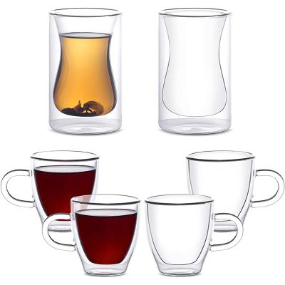 China Disposable Various Size Double Wall Glass Coffee Mugs Insulated Milk Cup With Clear Handle Espresso Cup 50/80/150/250/350/450ML for sale