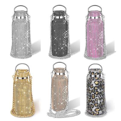 China Creative PORTABLE Rhinestone Diamond Bling Bling 304 Stainless Steel Vacuum Thermos Thermos Water Bottle With Chain for sale