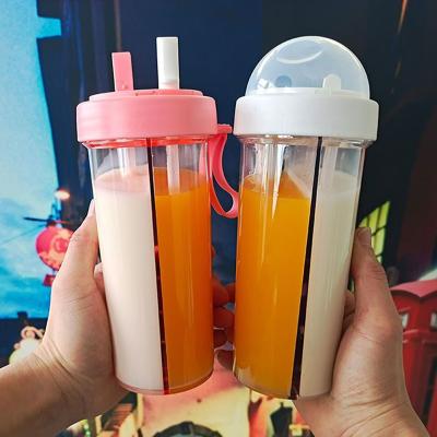 China Newly Sustainable Double Storage Compartment Bottle Water Drinks , Portable Sports Leak Proof Kids Straw Cup for sale