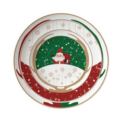 China Sustainable Wholesale Ceramic Traditional Christmas Decal Pattern Porcelain Dinnerware Dish Set for sale