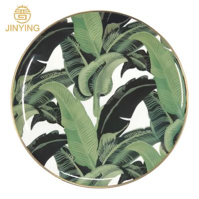 China 2021 Ceramic Gold Leaf Rim Plate Sustainable Wedding Dinner Charger Plates Dinner for sale