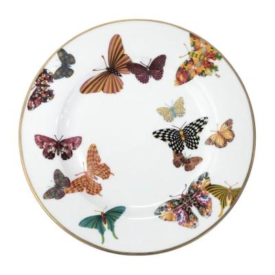 China Sustainable Bone China Wholesale Hotel Used Gold Rim Dinner Dishes Home Use Gold Dishes Wedding Events for sale