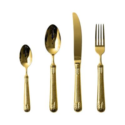 China High Quality Flatware Stocked 304 Stainless Steel Gold 18/10 Spoon Fork Knife Cutlery Set for sale