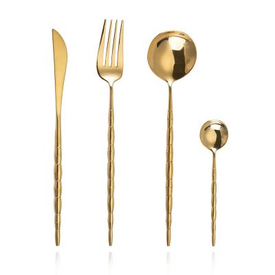 China Viable hot sale gold matte black flatware logo printing stainless steel silverware cutlery set for sale