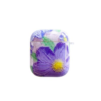 China Shockproof Waterproof Designer Eco-friendly Flower Color Oil Painting Purple Silicone Earphone Case For Airpods RP for sale