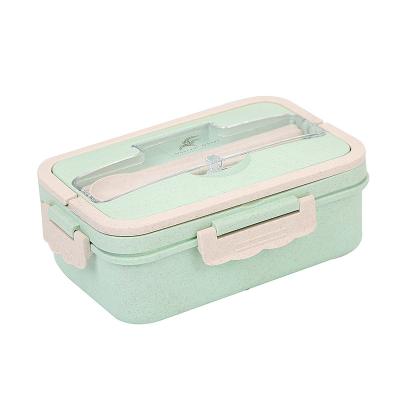 China Kids 3 Compartment BPA Free Microwavable Wheat Straw Plastic School Bento Lunch Box Food Container for sale