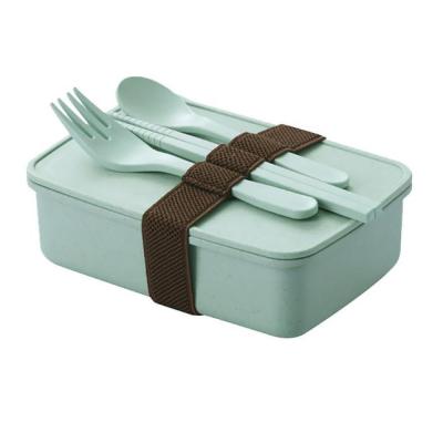 China Microwavable Eco-Friendly Bamboo Fiber Kids School Bento Lunch Box Plastic Food Container with Cutlery for sale