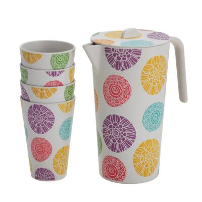 China Sustainable Customizable Bamboo Fiber Plastic Water Jug Water Pitcher And Cups Set for sale