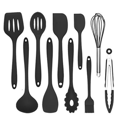 China Sustainable Heat Resistant 11pcs Utensil Set Food Grade Silicone Black Color Nonstick Kitchen Utensil Set for sale