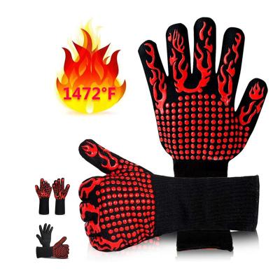 China Xushen Heat Insulating Pizza Oven Gloves Black Cooking Heat Resistant Silicone Oven Mitt Dotted BBQ Gloves Grill Meat Gloves for sale